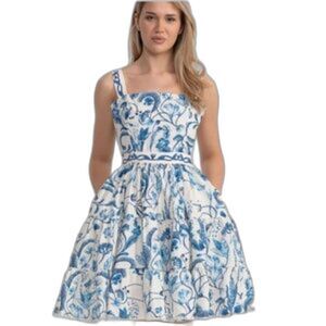 Sierra Darien Textured Dress Straps Blue & White Size Small New with Tags